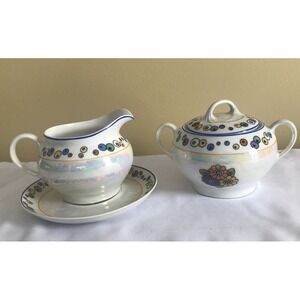Z.S &  Co SCHERZER Bavaria Iridescent # 9794‎ creamer w/plate,lidded sugar bowl